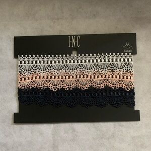 NWT Vintage INC 3-Piece Set Crocheted Lace Choker Necklace - White, Pink, & Navy
